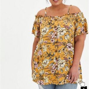 Torrid Rayon Crepe Smocked Cold Shoulder Top